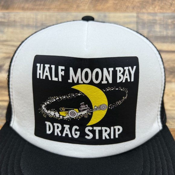 Half Moon Bay Drag Strip Mens Trucker Hat Black Snapback Vintage 1942 Racing - Picture 2 of 7